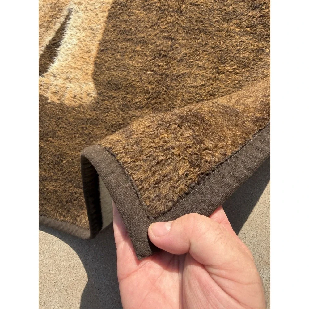 Vintage Biederlack Plush Tiger Throw Blanket Brown 50x53